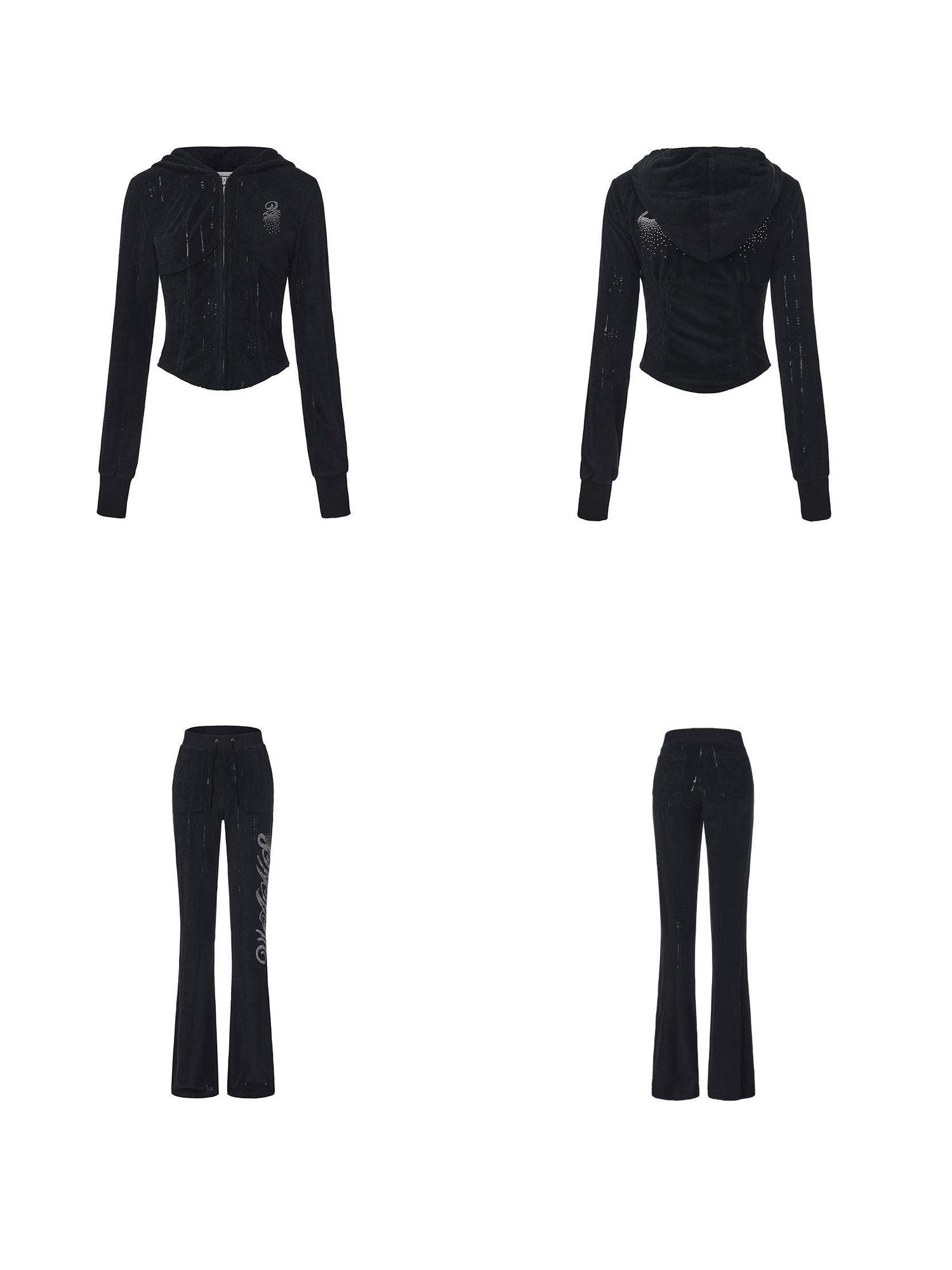 24ans High Waist Letter Print Long Sleeve Sweatshirt Women Black Top &amp; Pants Sets