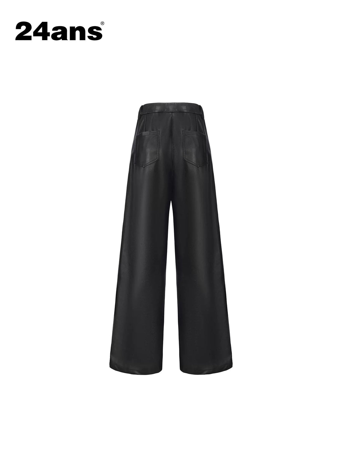24ans High Waist Plaid Wide Leg Casual Button Front Stretch Black Women Pants-2
