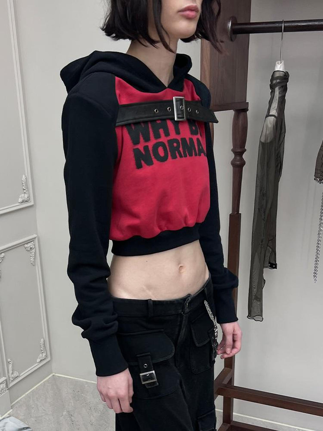 24ans High Waist Short Black Hooded Sweatshirt
