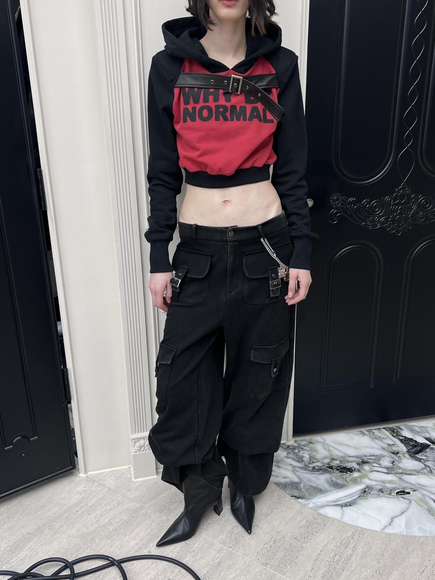 24ans High Waist Short Black Hooded Sweatshirt