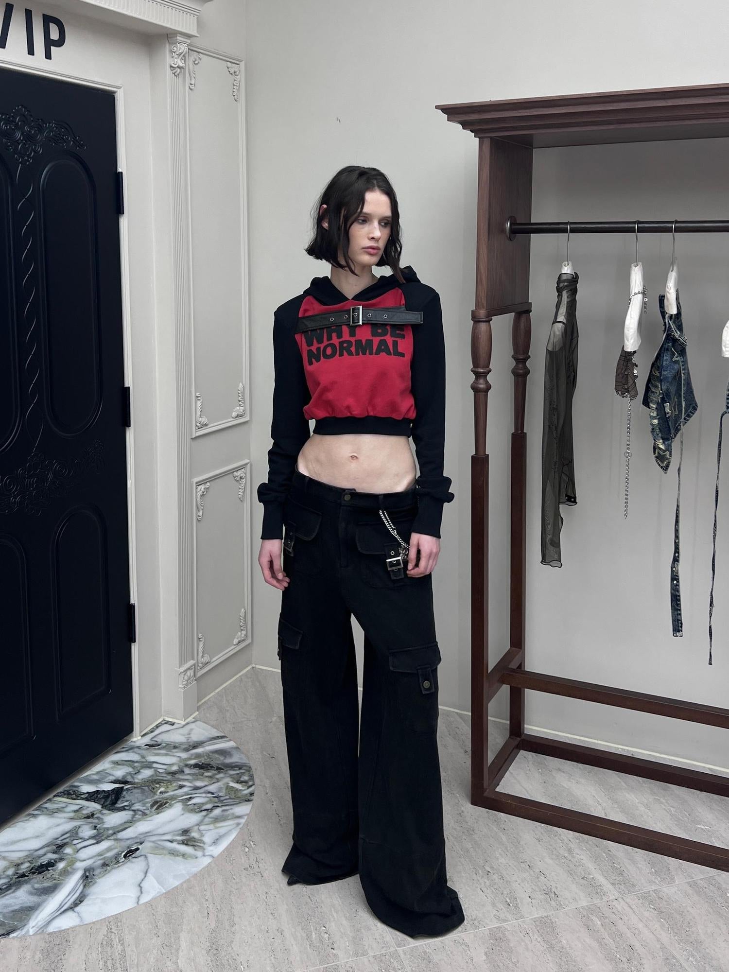 24ans High Waist Short Black Hooded Sweatshirt