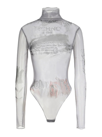 Hollow Out Mesh Long Sleeve Top With Lace Trim