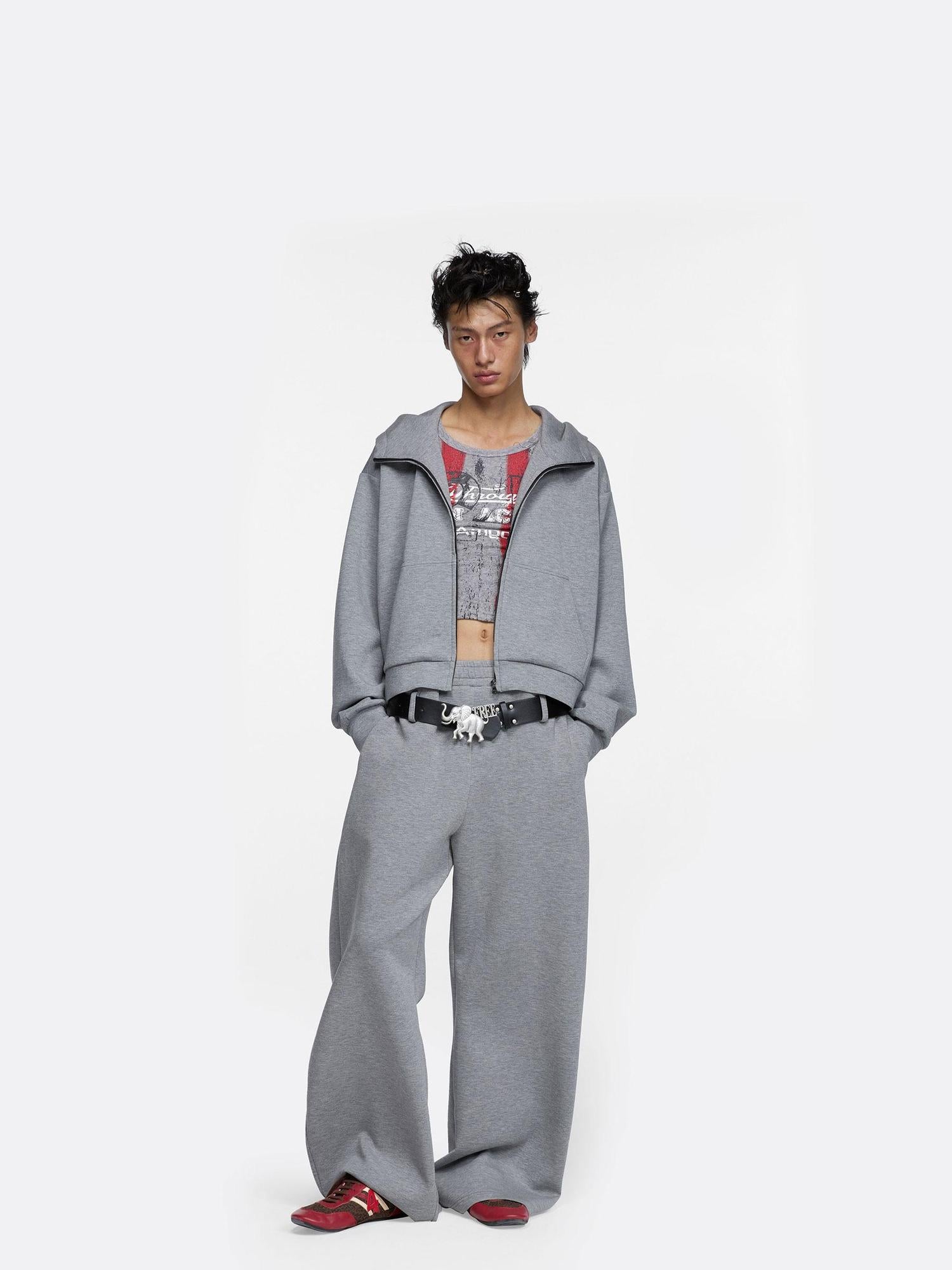 24ans Hoodie Sweatpants Set Unisex Gray Fleece