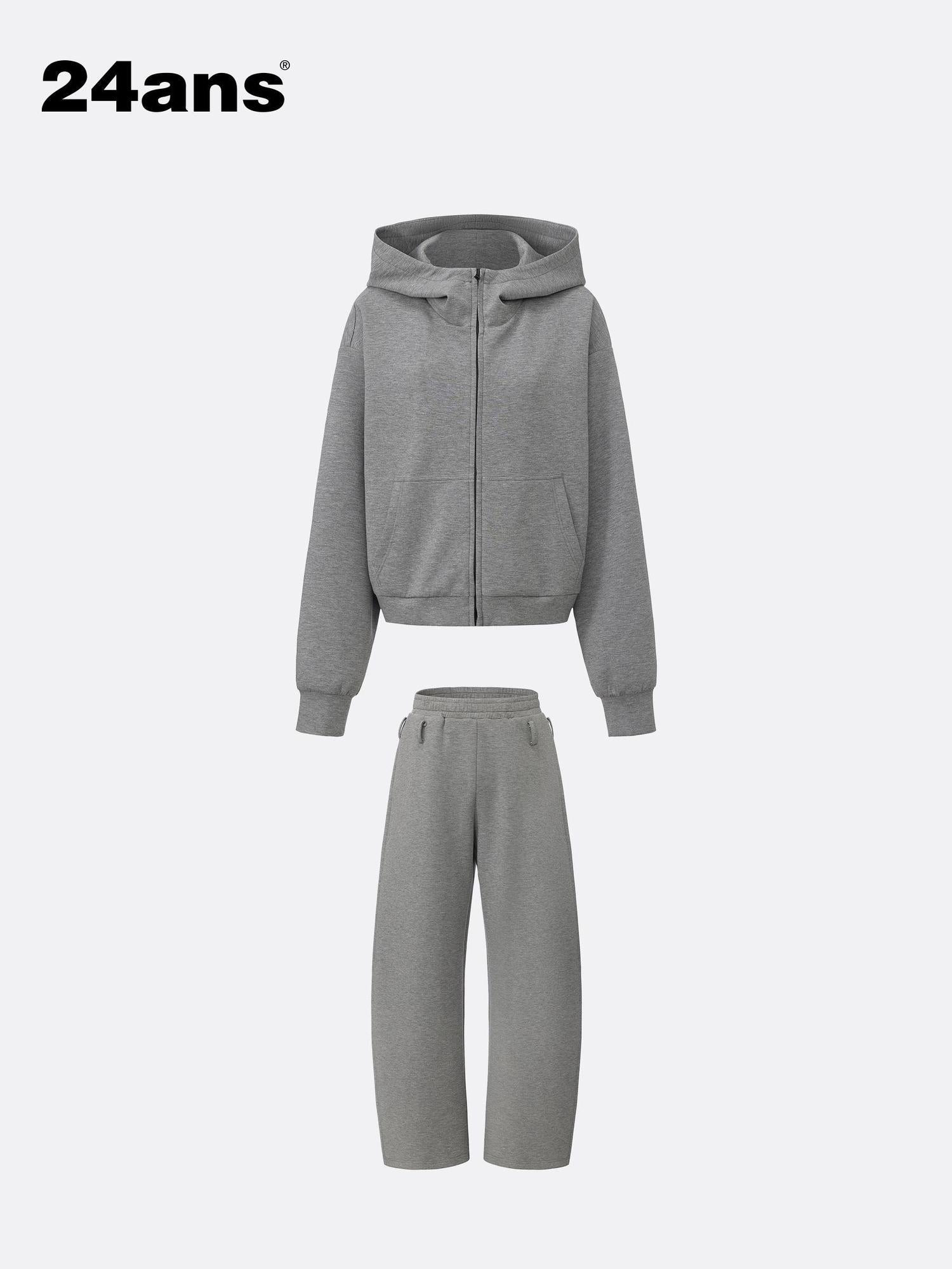24ans Hoodie Sweatpants Set Unisex Gray Fleece