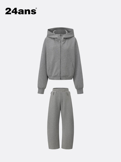 24ans Hoodie Sweatpants Set Unisex Gray Fleece