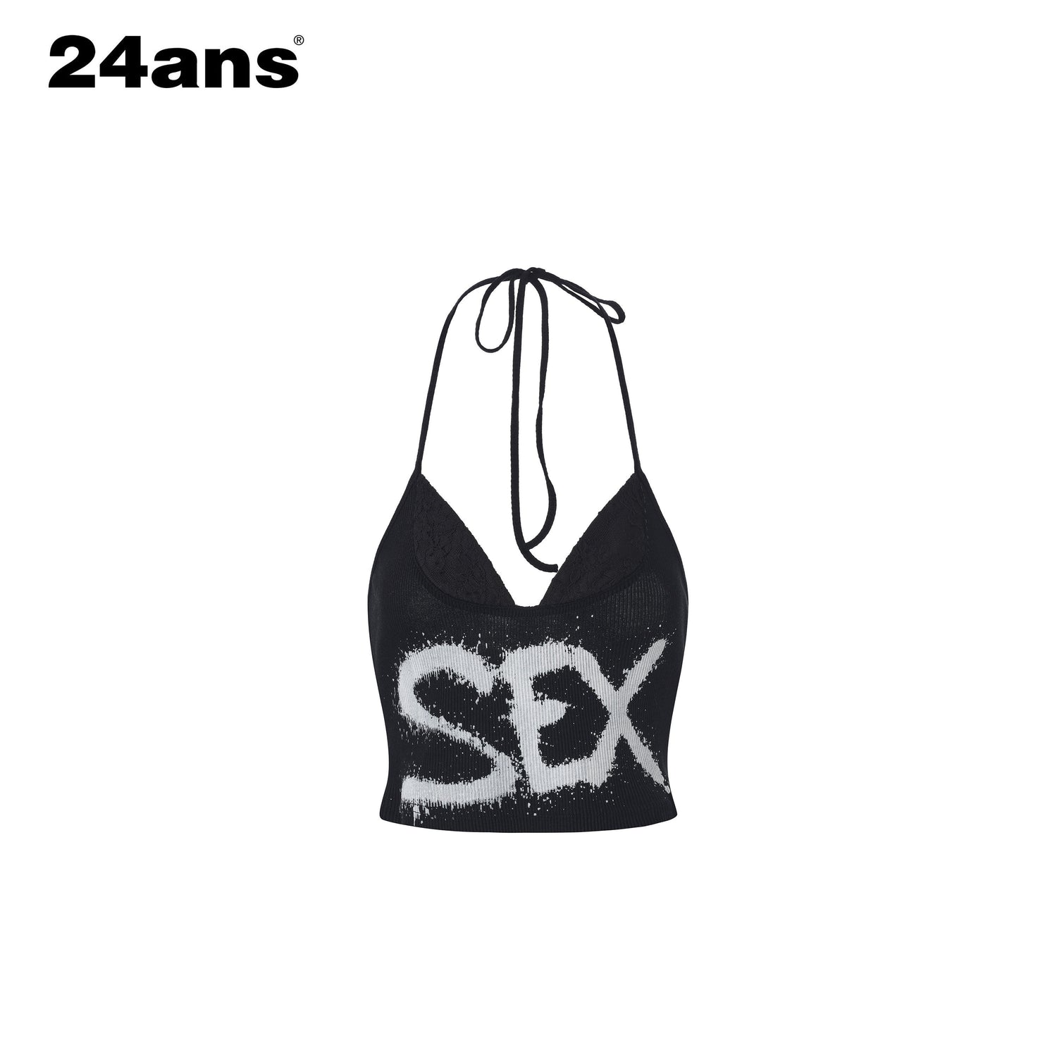 24ans_Ink_Splatter_Letter_Print_Faux_Layered_Halter_Tie_Women&