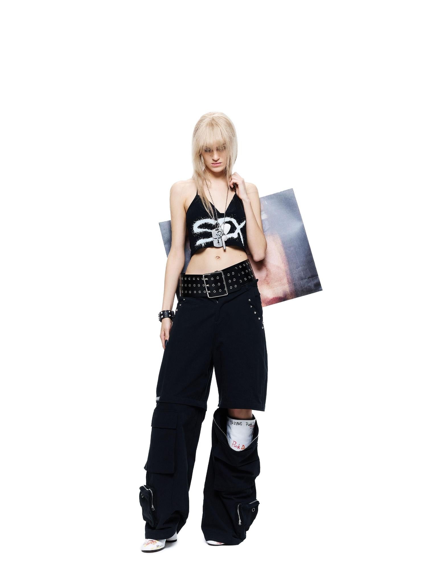 24ans Ink Splatter Letter Print Faux Layered Halter Tie Women&