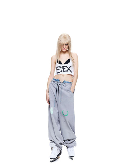 24ans Ink Splatter Letter Print Faux Layered Halter Tie Women&