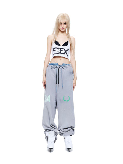 24ans Ink Splatter Letter Print Faux Layered Halter Tie Women&