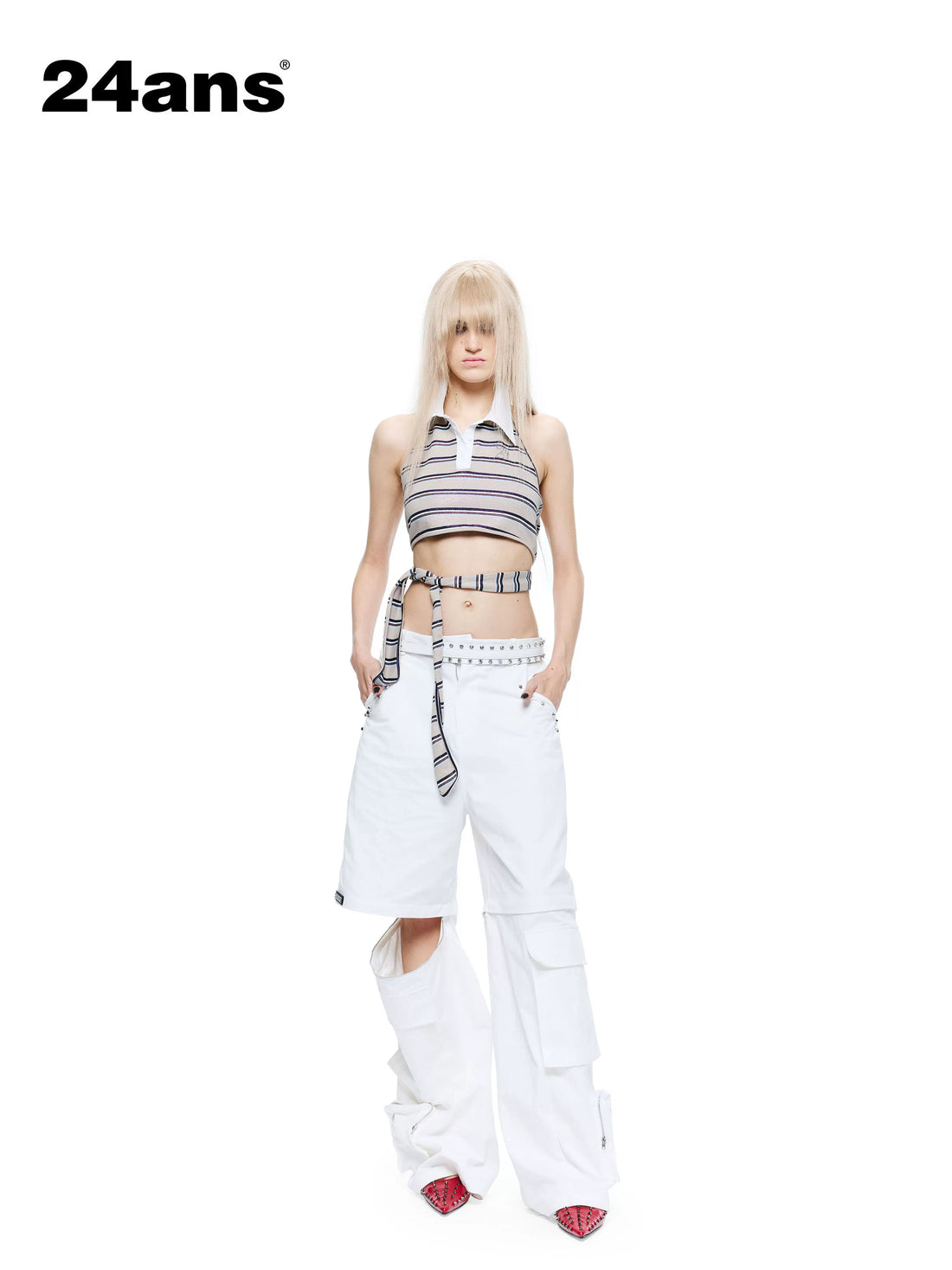 24ans Khaki Striped Rhinestone Back Cutout Women&