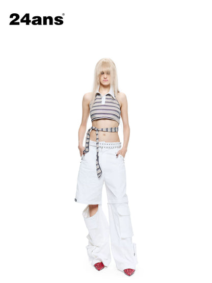 24ans Khaki Striped Rhinestone Back Cutout Women&
