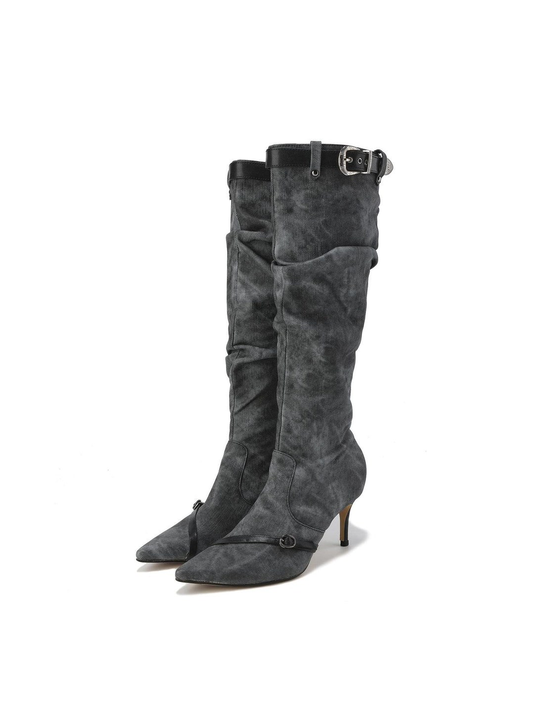 24ans Knee High Punk Platform Boots In Cowboy Grey