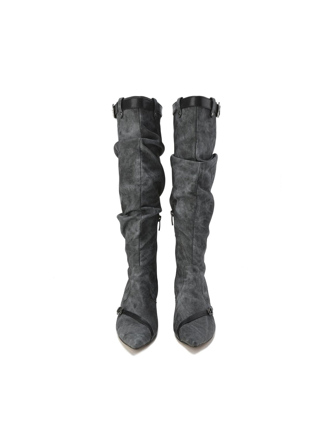 24ans Knee High Punk Platform Boots In Cowboy Grey