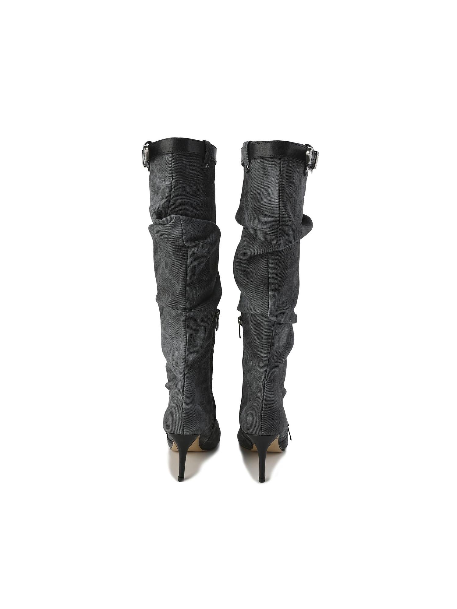 24ans Knee High Punk Platform Boots In Cowboy Grey
