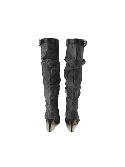 24ans Knee High Punk Platform Boots In Cowboy Grey