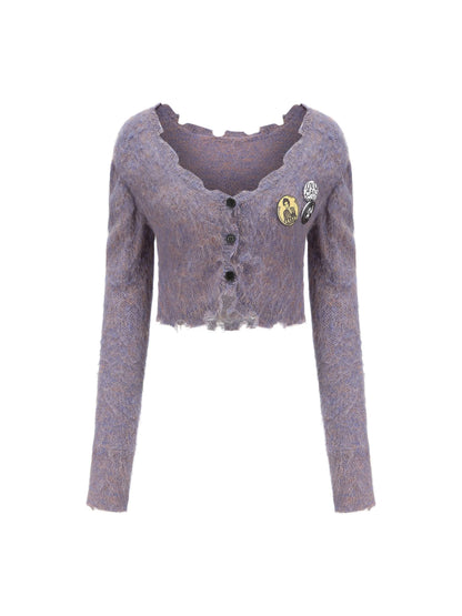 Knitted Cardigan Set Two Tone V Neck T Shirt Long Sleeve