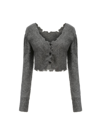 Knitted Cardigan Set Two Tone V Neck T Shirt Long Sleeve