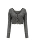 Knitted Cardigan Set Two Tone V Neck T Shirt Long Sleeve