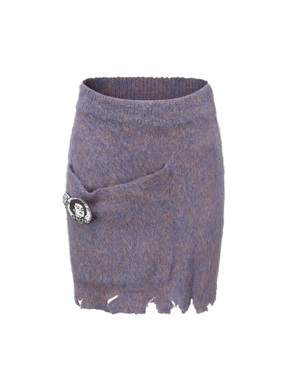 Knitted Cardigan Set Two Tone V Neck T Shirt Long Sleeve