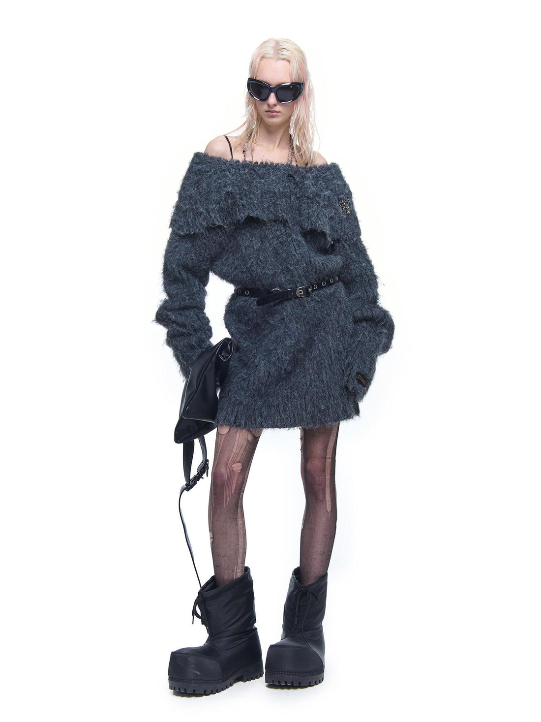 24ans Knitted Sweater Dress With Faux Fur Trim