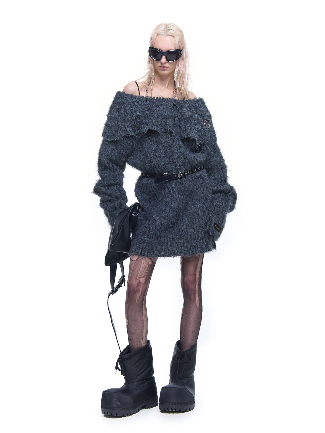 24ans Knitted Sweater Dress With Faux Fur Trim-1