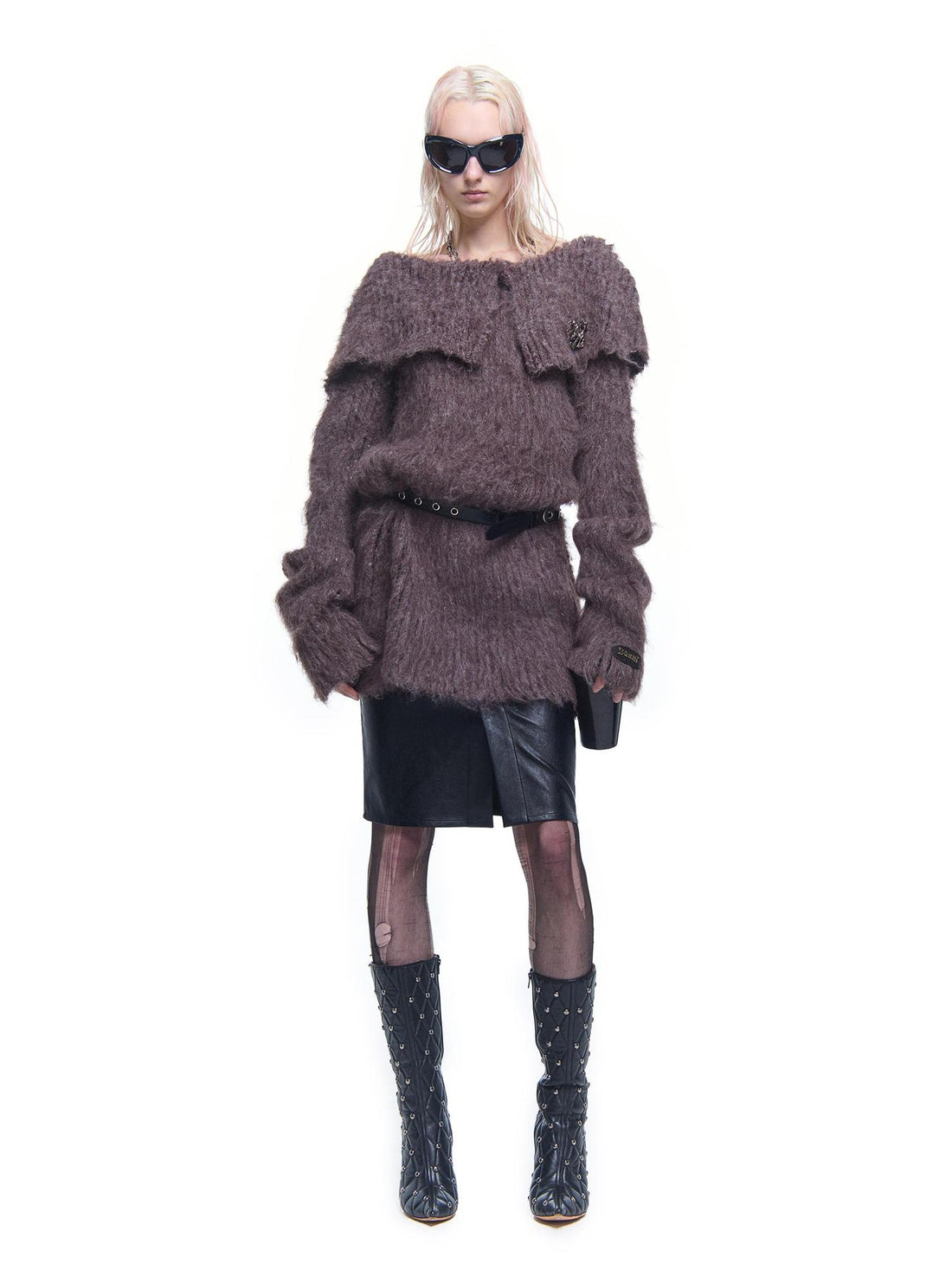 24ans Knitted Sweater Dress With Faux Fur Trim