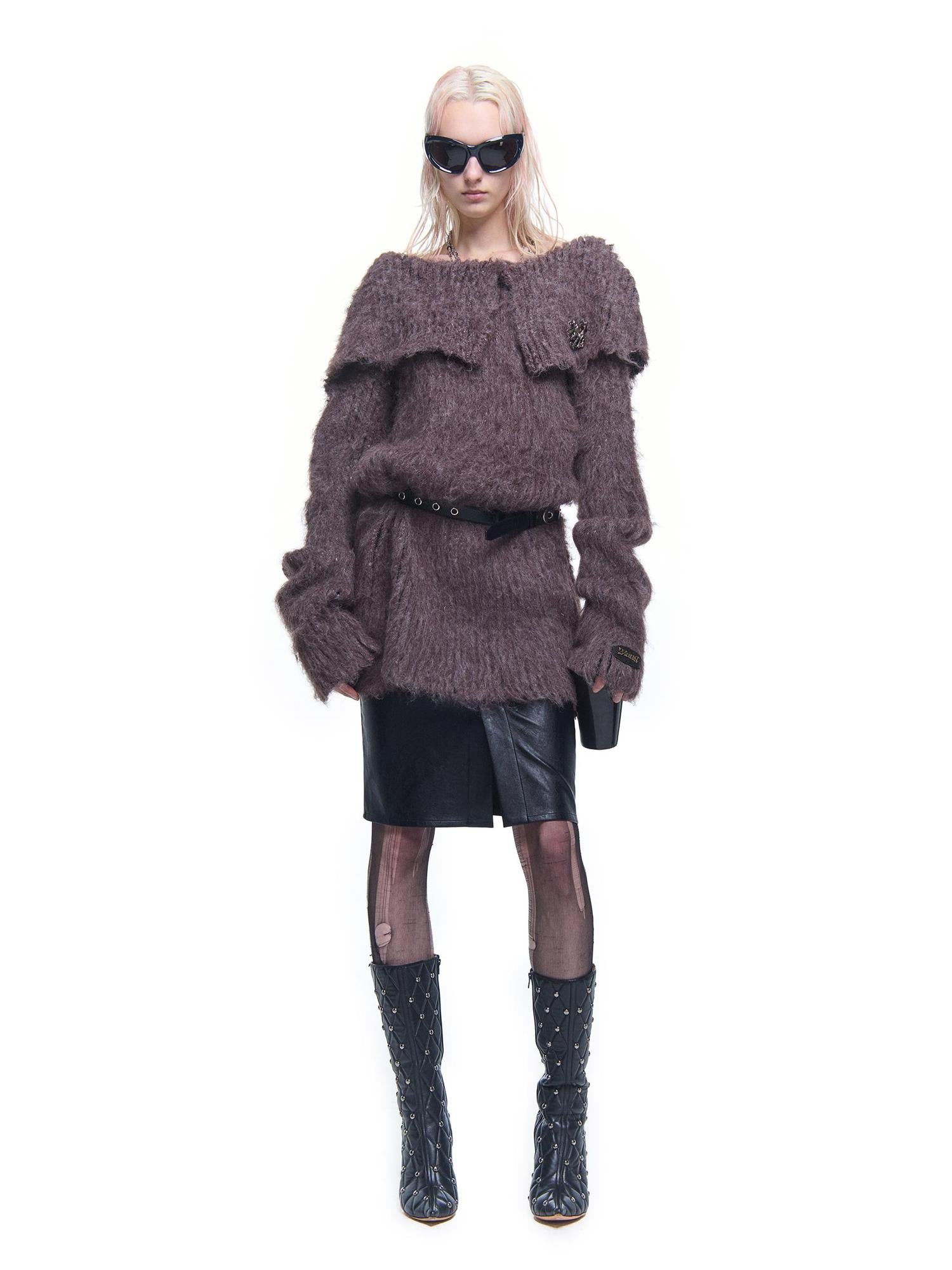 24ans Knitted Sweater Dress With Faux Fur Trim
