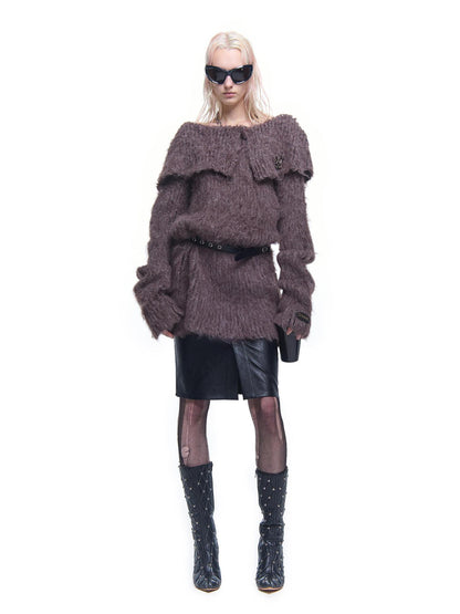 24ans Knitted Sweater Dress With Faux Fur Trim