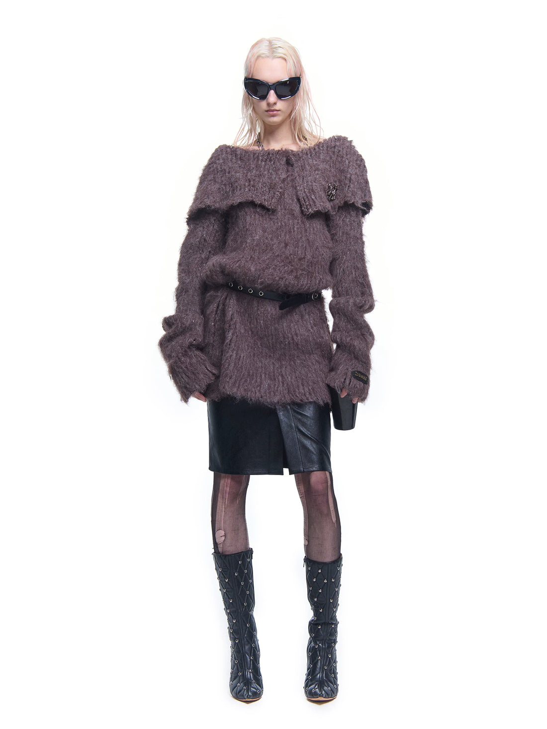 24ans Knitted Sweater Dress With Faux Fur Trim-2