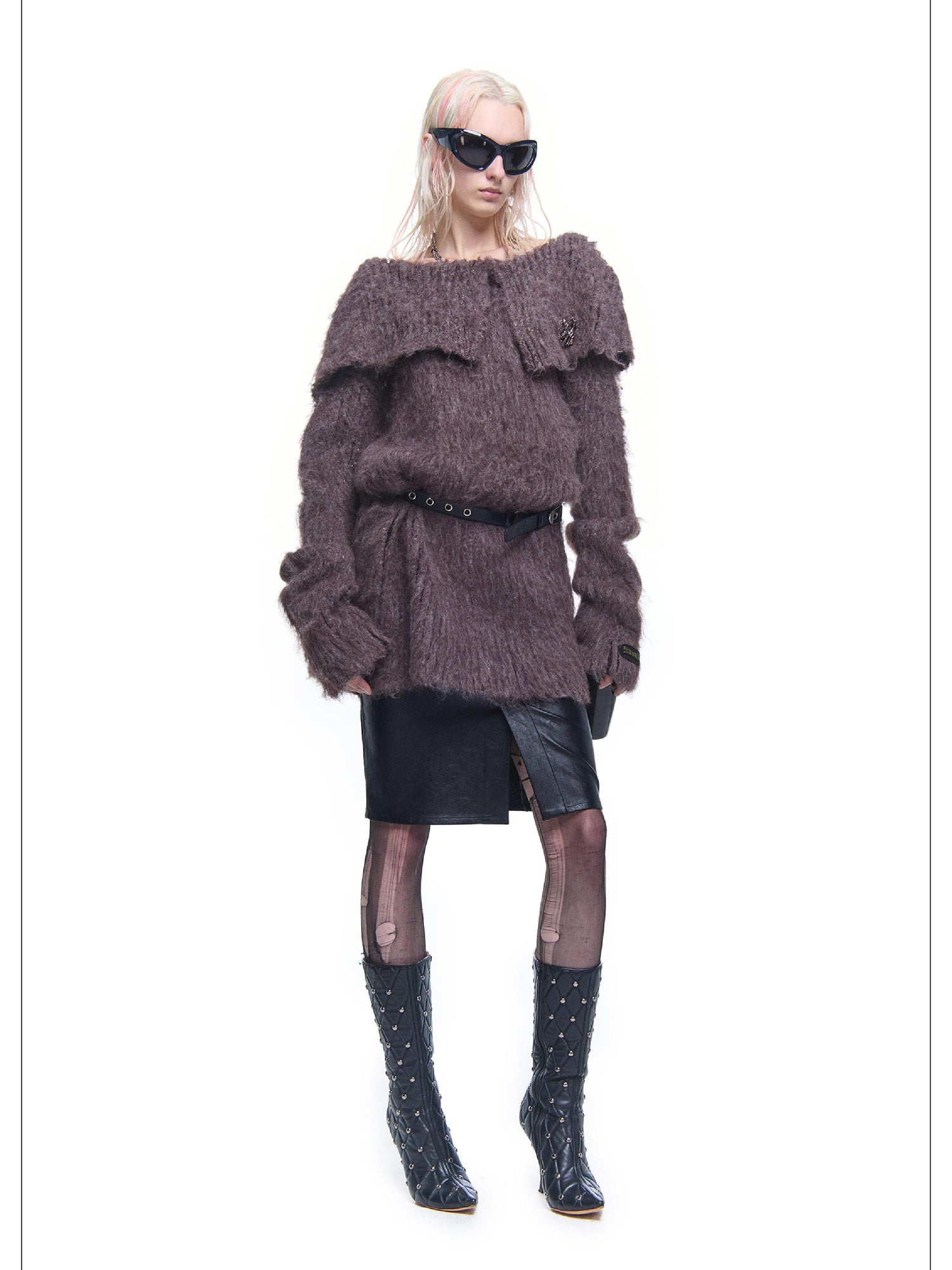24ans Knitted Sweater Dress With Faux Fur Trim