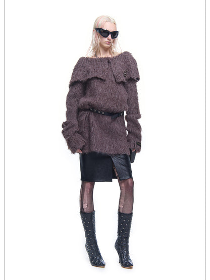 24ans Knitted Sweater Dress With Faux Fur Trim