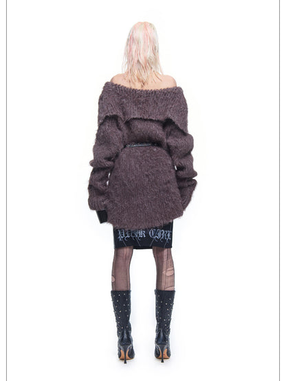 24ans Knitted Sweater Dress With Faux Fur Trim