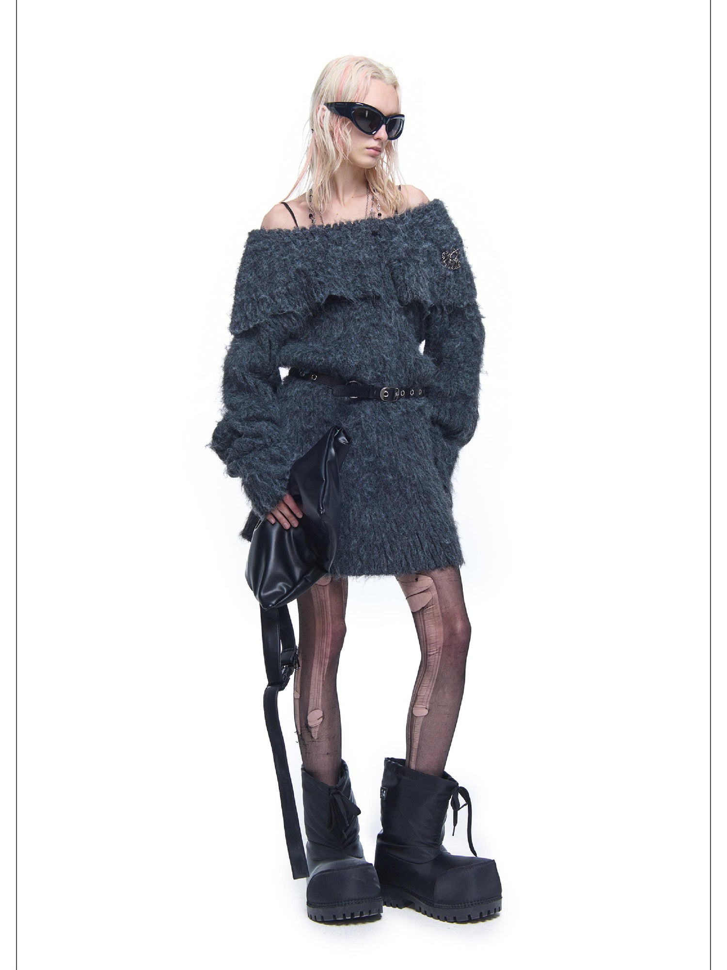 24ans Knitted Sweater Dress With Faux Fur Trim