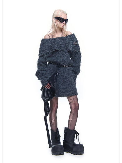 24ans Knitted Sweater Dress With Faux Fur Trim
