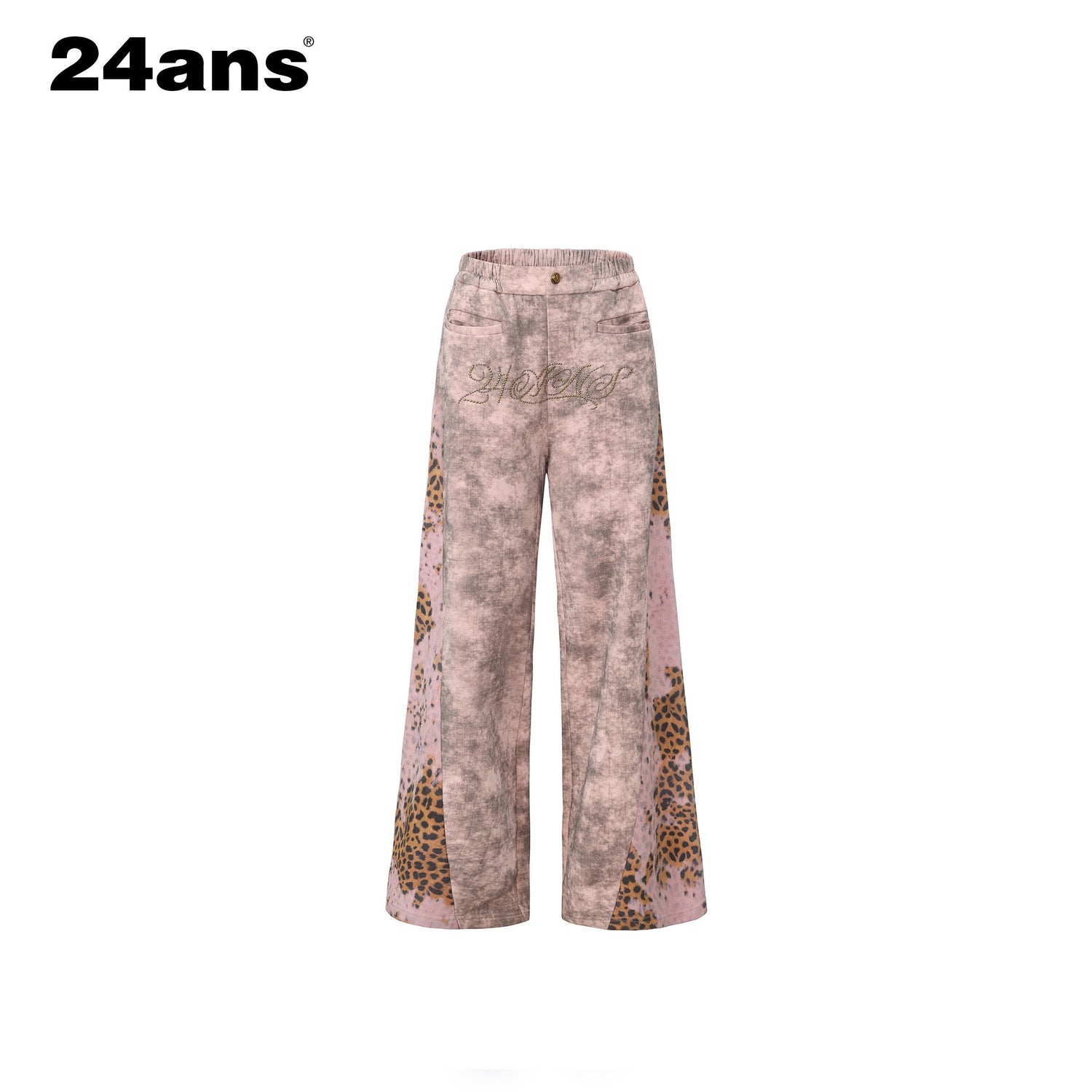 24ans Leopard Print Low Rise Button Fly Wide Leg Unisex 100% Cotton Sweatpants