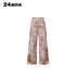 24ans Leopard Print Low Rise Button Fly Wide Leg Unisex 100% Cotton Sweatpants