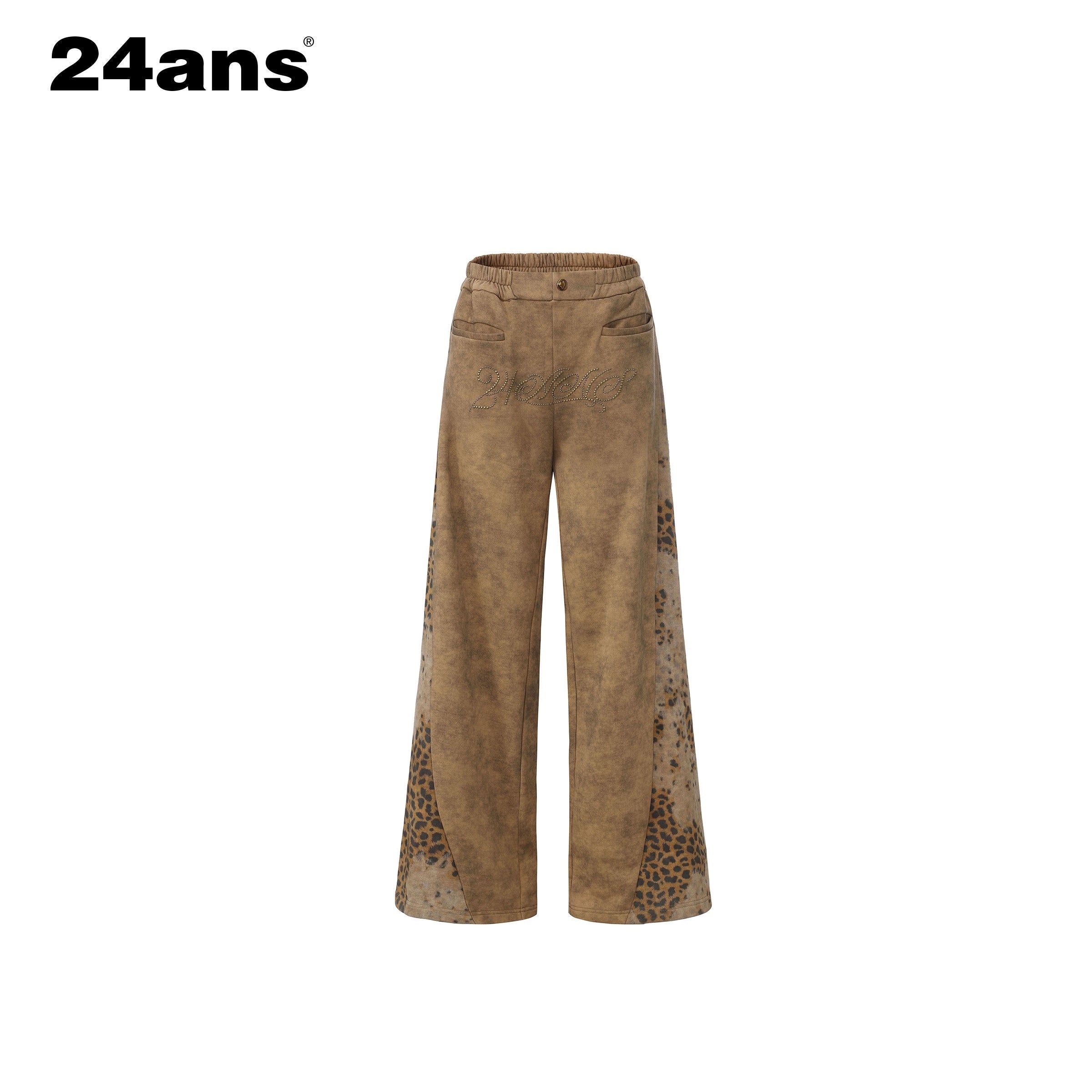 24ans Leopard Print Low Rise Button Fly Wide Leg Unisex 100% Cotton Sweatpants