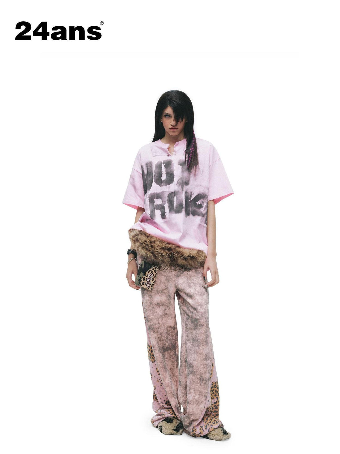 24ans Leopard Print Low Rise Button Fly Wide Leg Unisex 100% Cotton Sweatpants