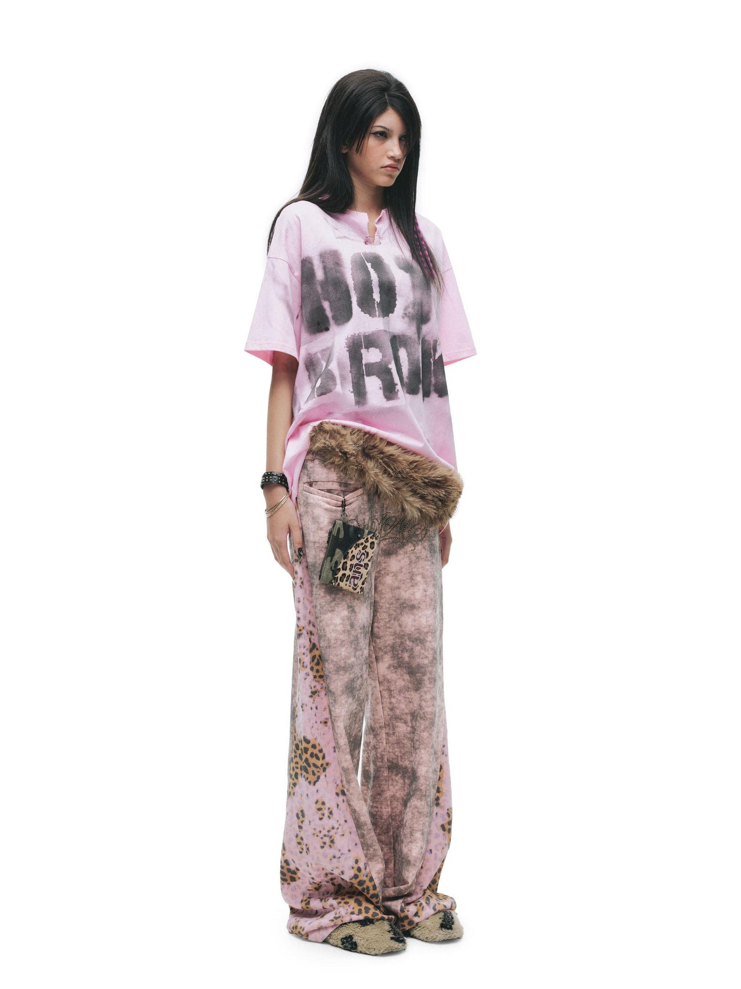 24ans Leopard Print Low Rise Button Fly Wide Leg Unisex 100% Cotton Sweatpants