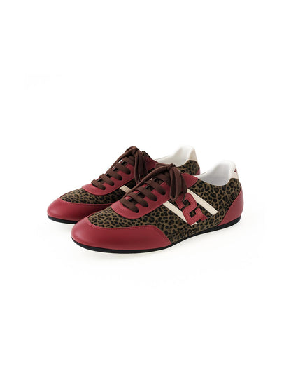 24ans Leopard Print Split Leather Casual Sneakers