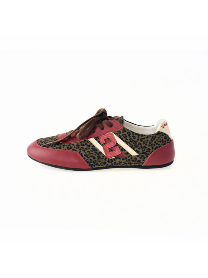 24ans Leopard Print Split Leather Casual Sneakers