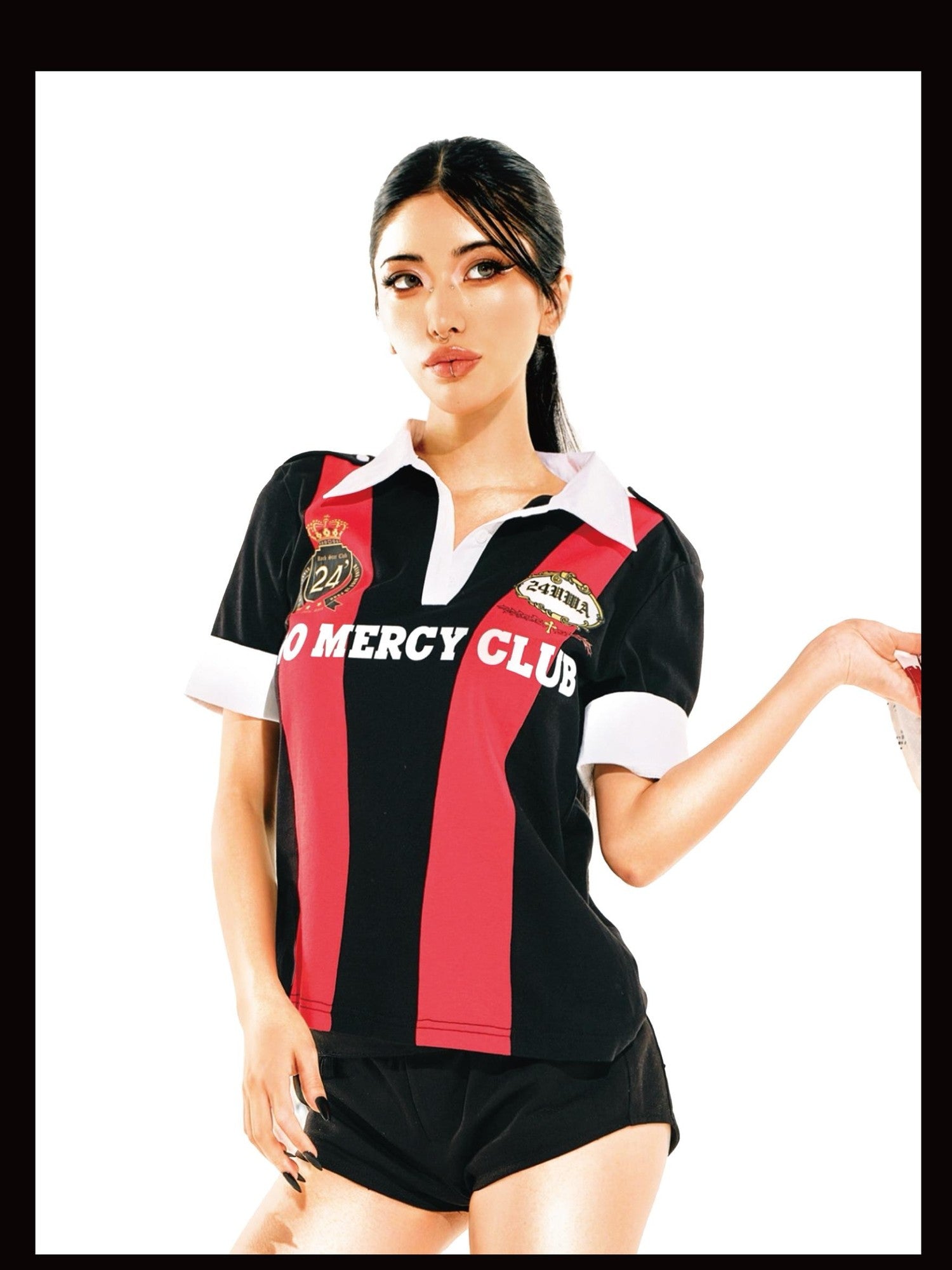 24ans Lettered Collared Drop Shoulder Women&