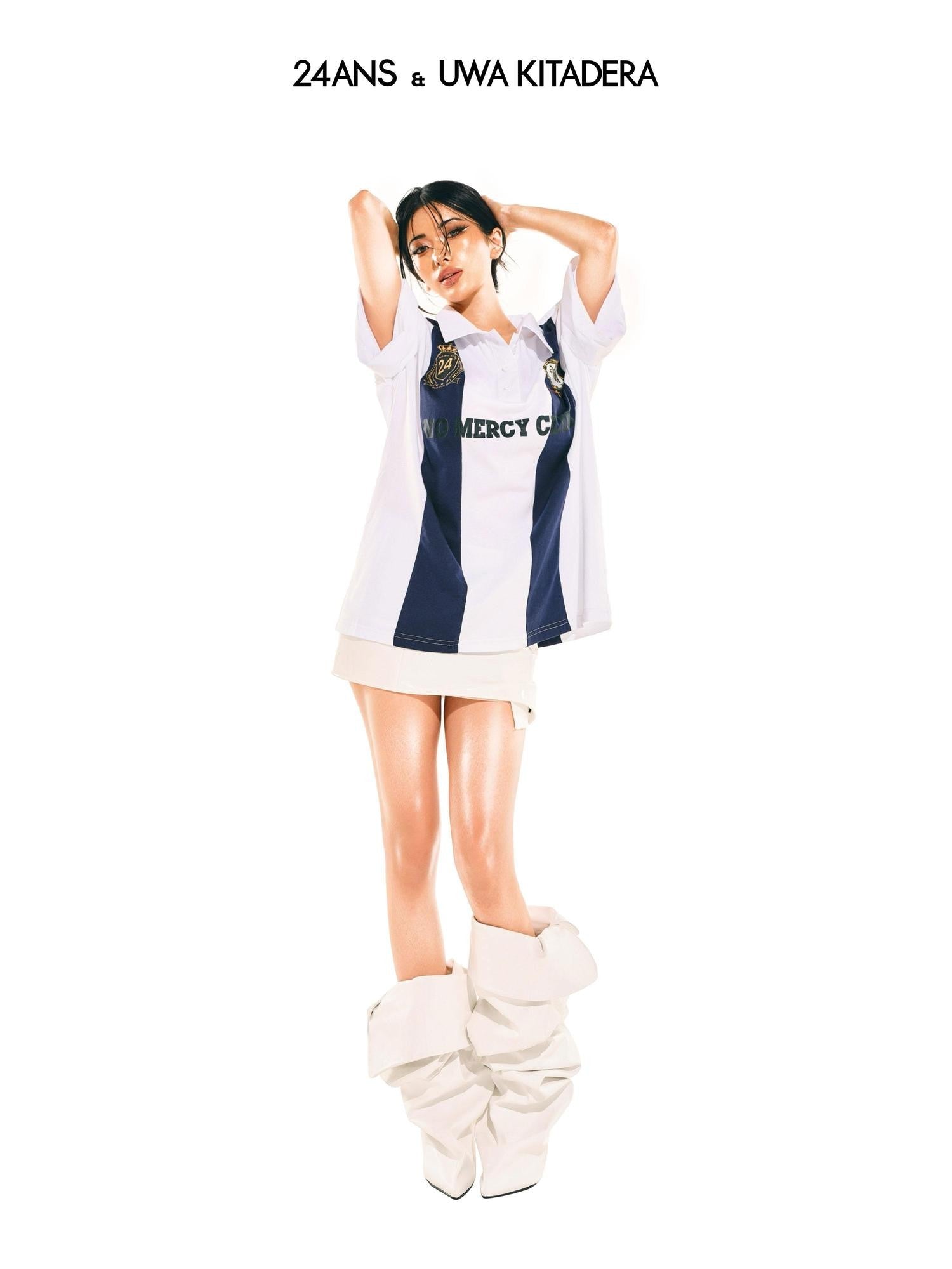 24ans Lettered Collared Drop Shoulder Women&