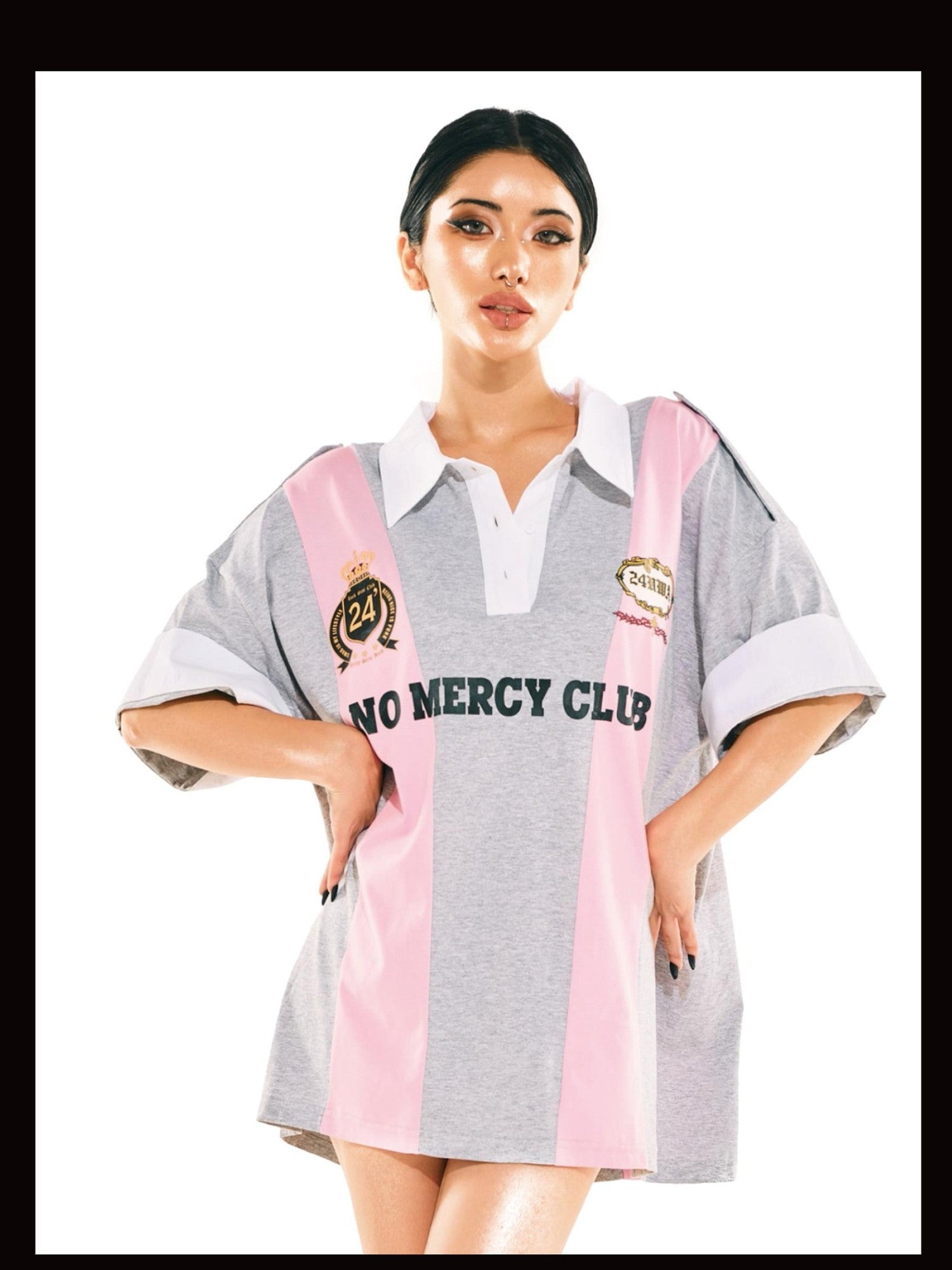 24ans Lettered Collared Drop Shoulder Women&