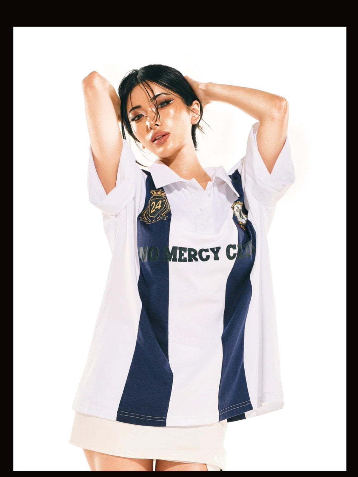 24ans Lettered Collared Drop Shoulder Women&