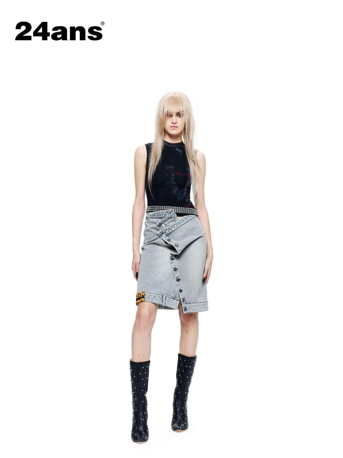 24ans Light Blue Asymmetric Pleated Washed Vintage Women&