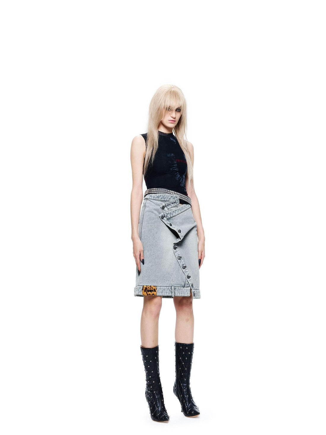 24ans Light Blue Asymmetric Pleated Washed Vintage Women&