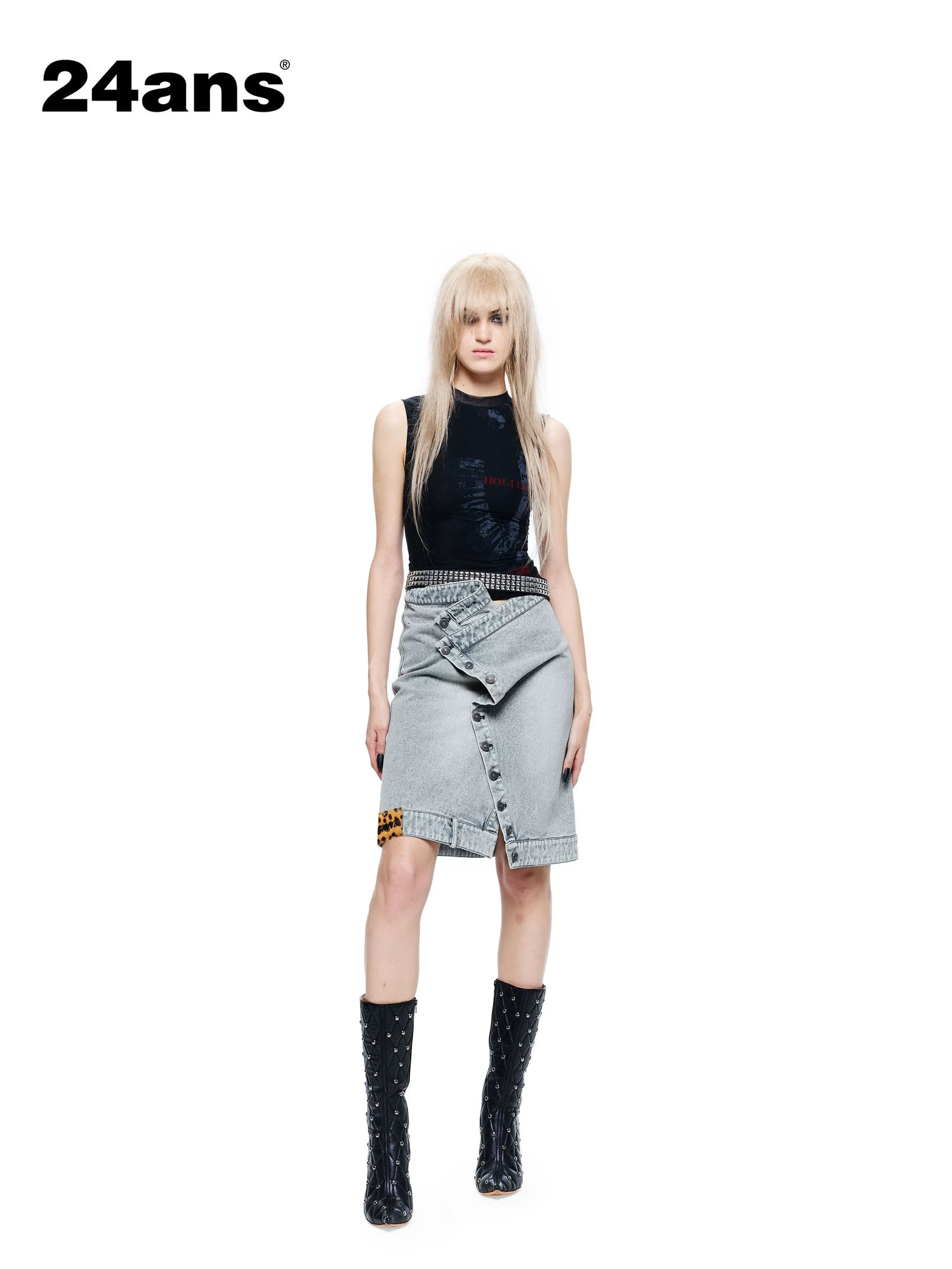 24ans Light Blue Asymmetric Pleated Washed Vintage Women&