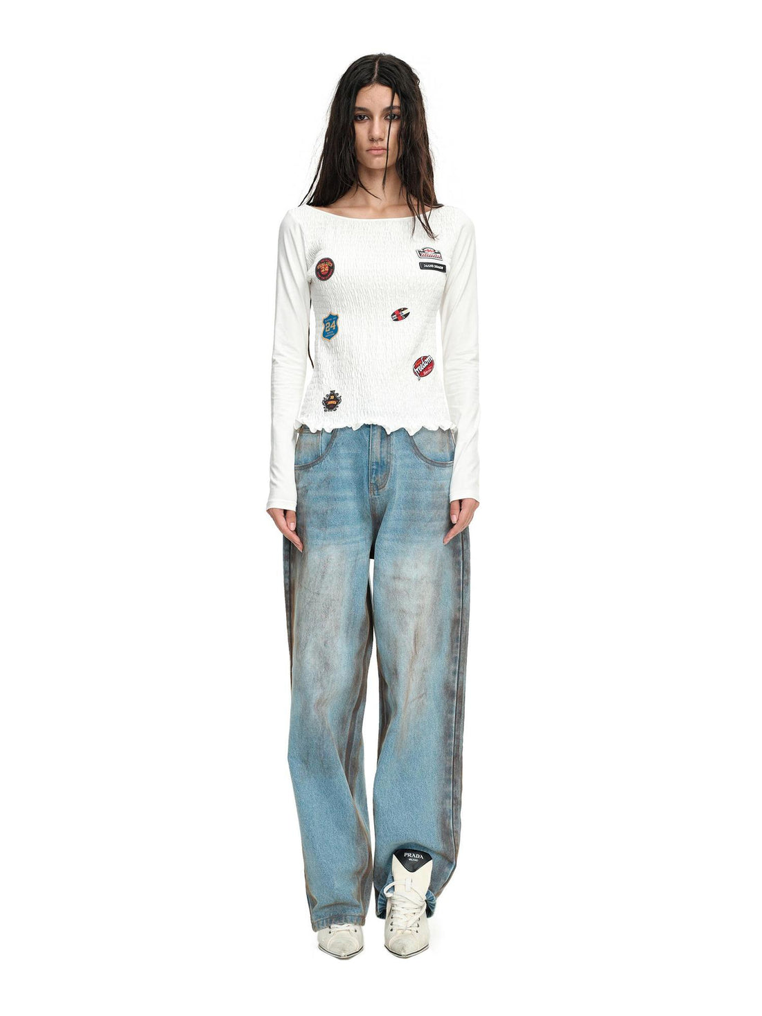 24ans Light Blue Distressed Straight Leg Denim Jeans