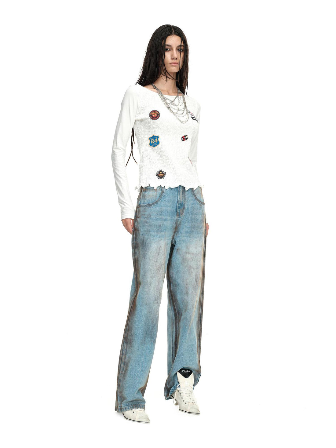 24ans Light Blue Distressed Straight Leg Denim Jeans